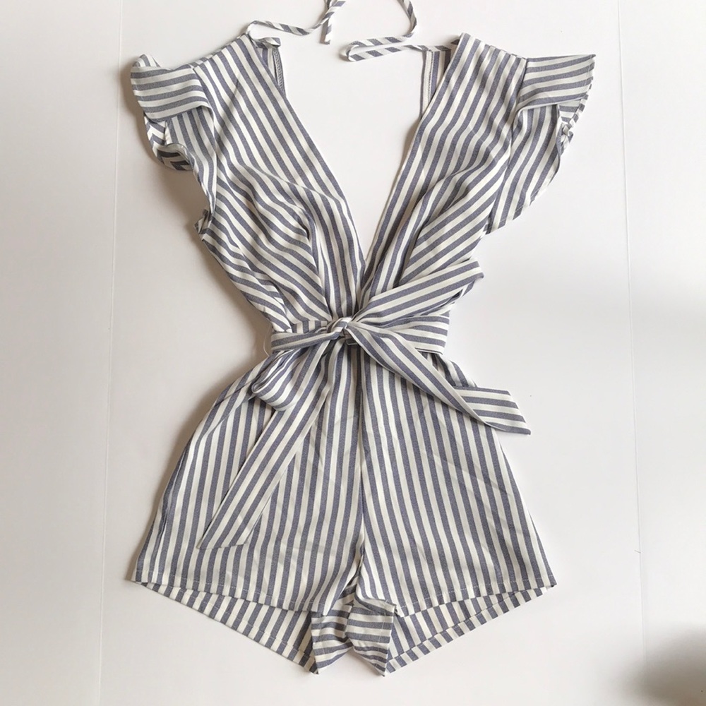 Blue and Ivory stripe romper.